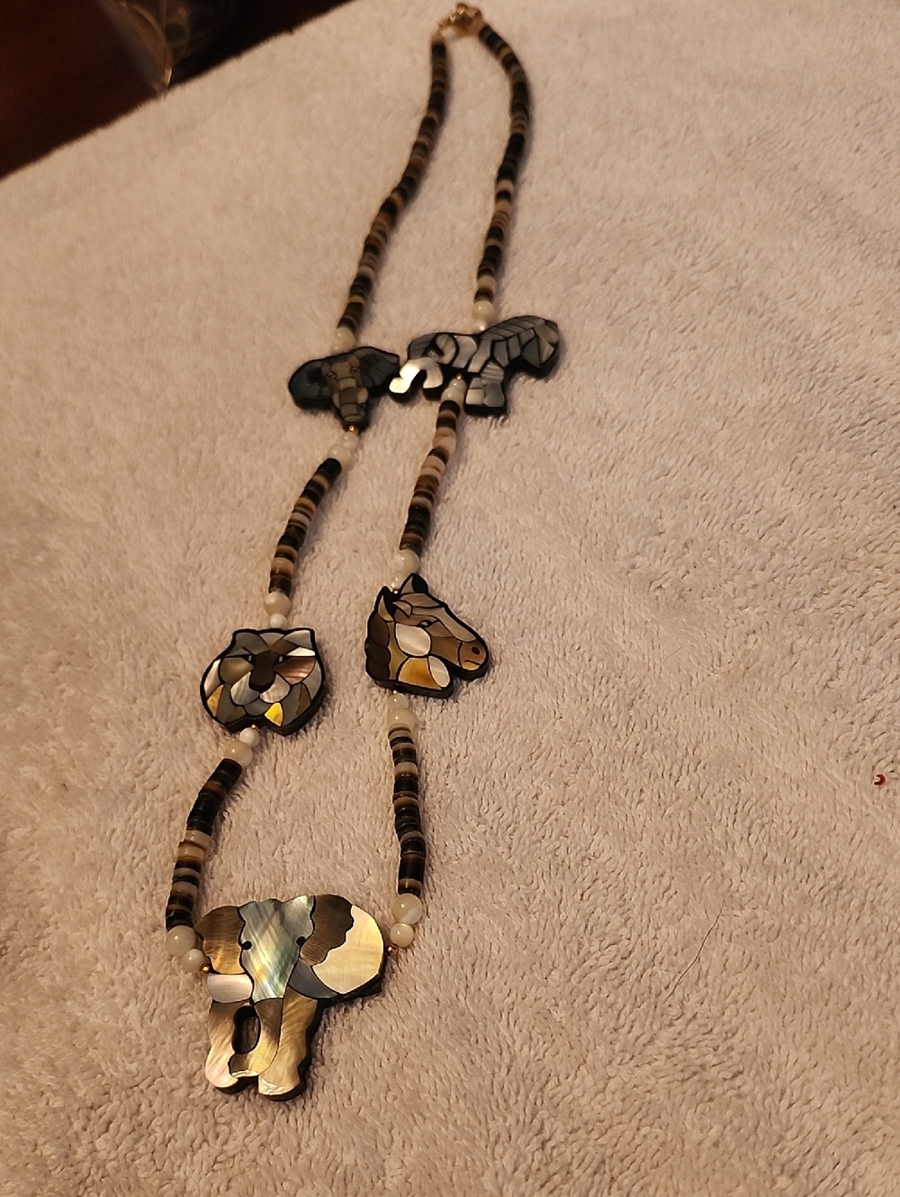 Lee Sands Abalone Laminate African Animals Necklace